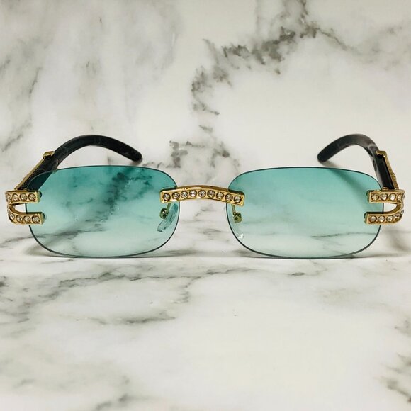 Men Women Sunglasses Square Green Lens Fashion Gold Frame Rapper Icedout Lentes - Picture 2 of 3